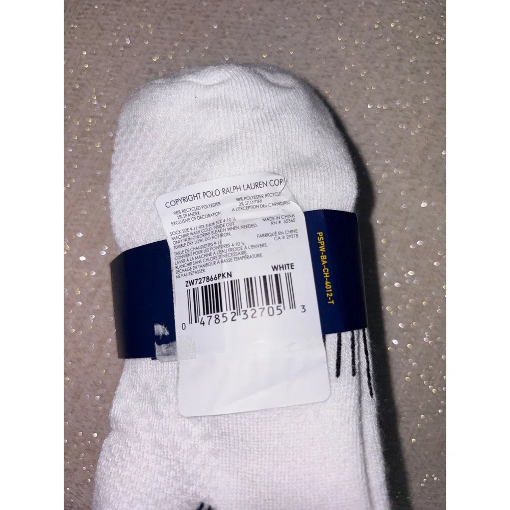 Polo Ralph Lauren No Show Socks 9-11 White New 6-Pack Embroidered Pony Logo